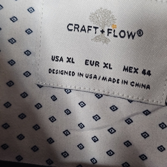 Craft Flow Mens XL Short Sleeve Button Shirt Navy Beige Palm Tree Resort Wear - Picture 7 of 15